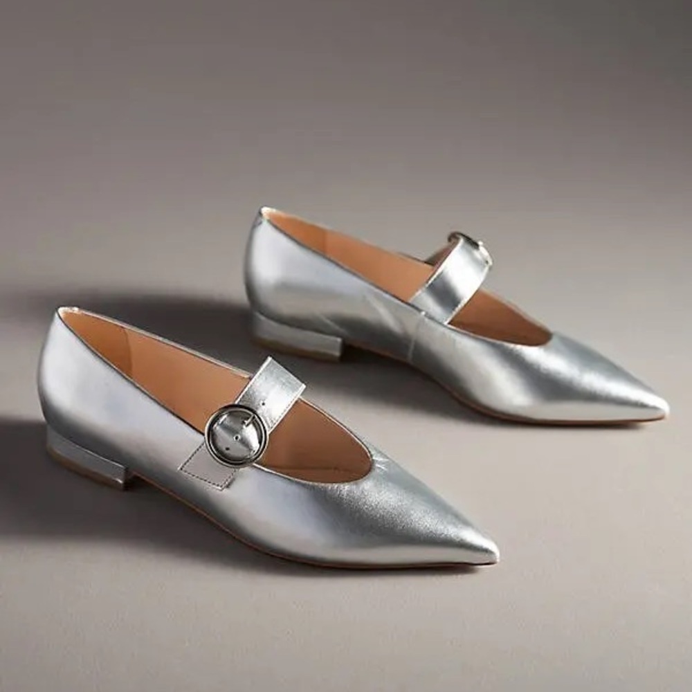 Maeve Anthropologie Mary Jane Buckle Flats in silver point toe size 41